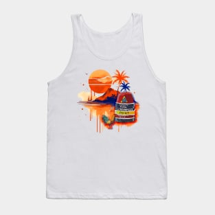 Key West Southernmost Point in the US Marker with Cuban inspired background - WelshDesigns Tank Top